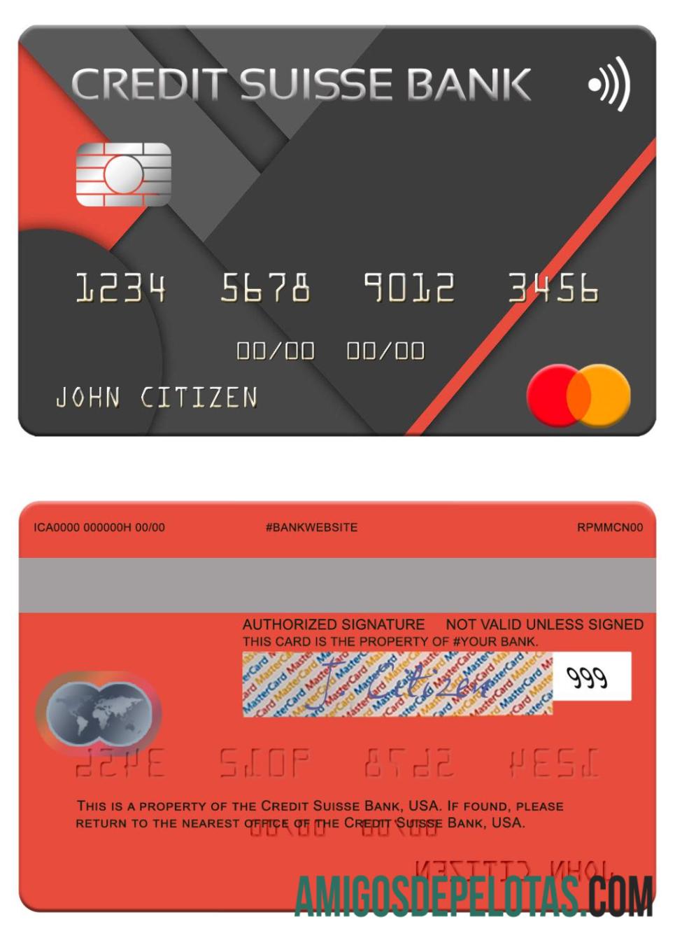 Mastercard do Banco Credit Suisse dos EUA amostra